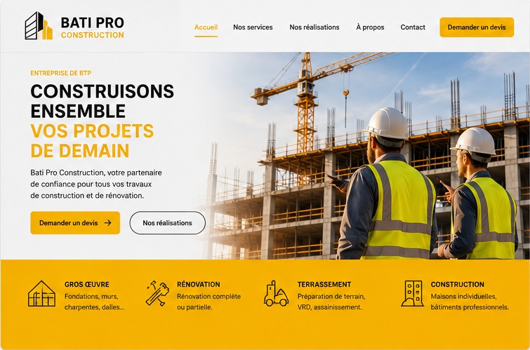 Exemple de site vitrine pour une entreprise de BTP réalisé avec SWS Studio