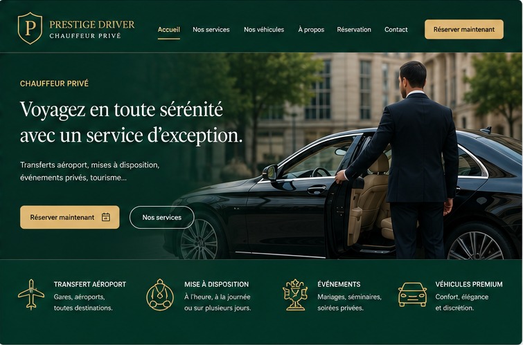 Exemple de site vitrine pour un chauffeur privé réalisé avec SWS Studio