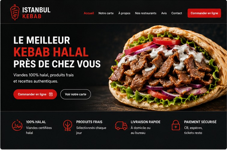 Exemple de site vitrine pour un kebab halal réalisé avec SWS Studio