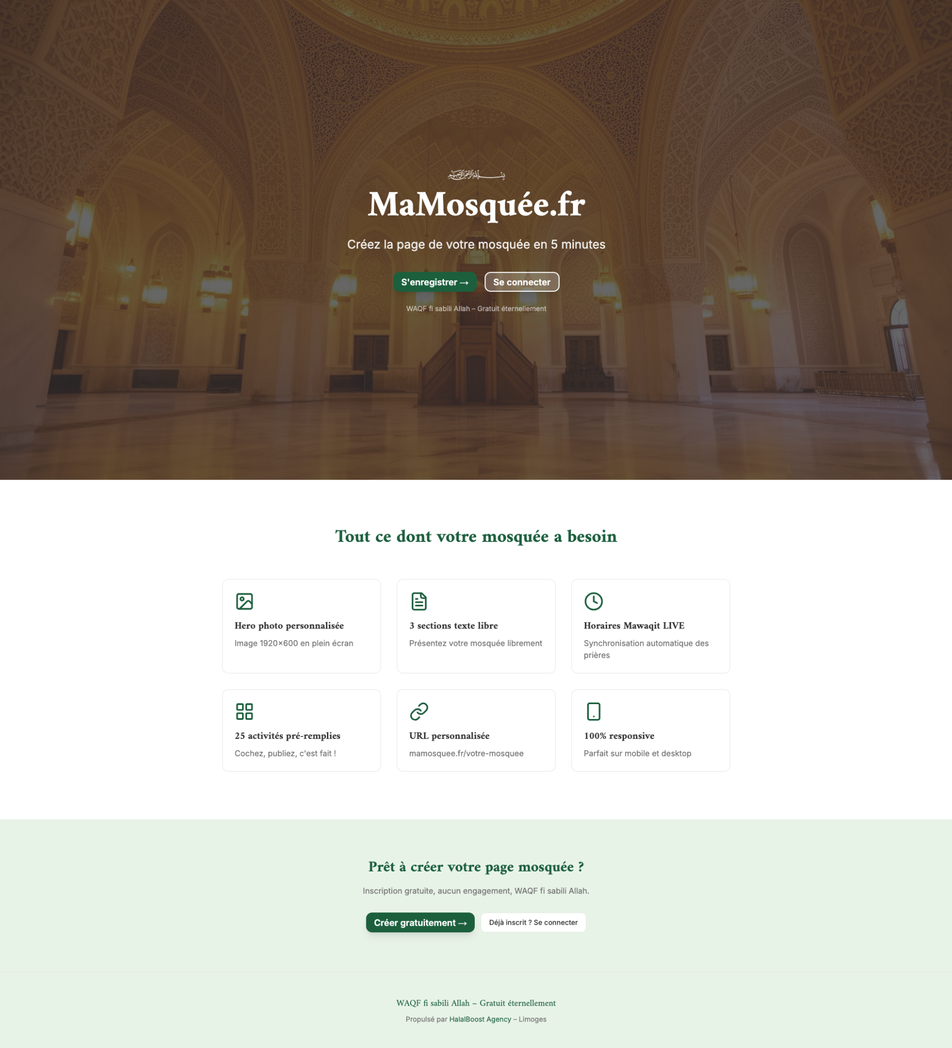 Capture complète du site MaMosquée.fr