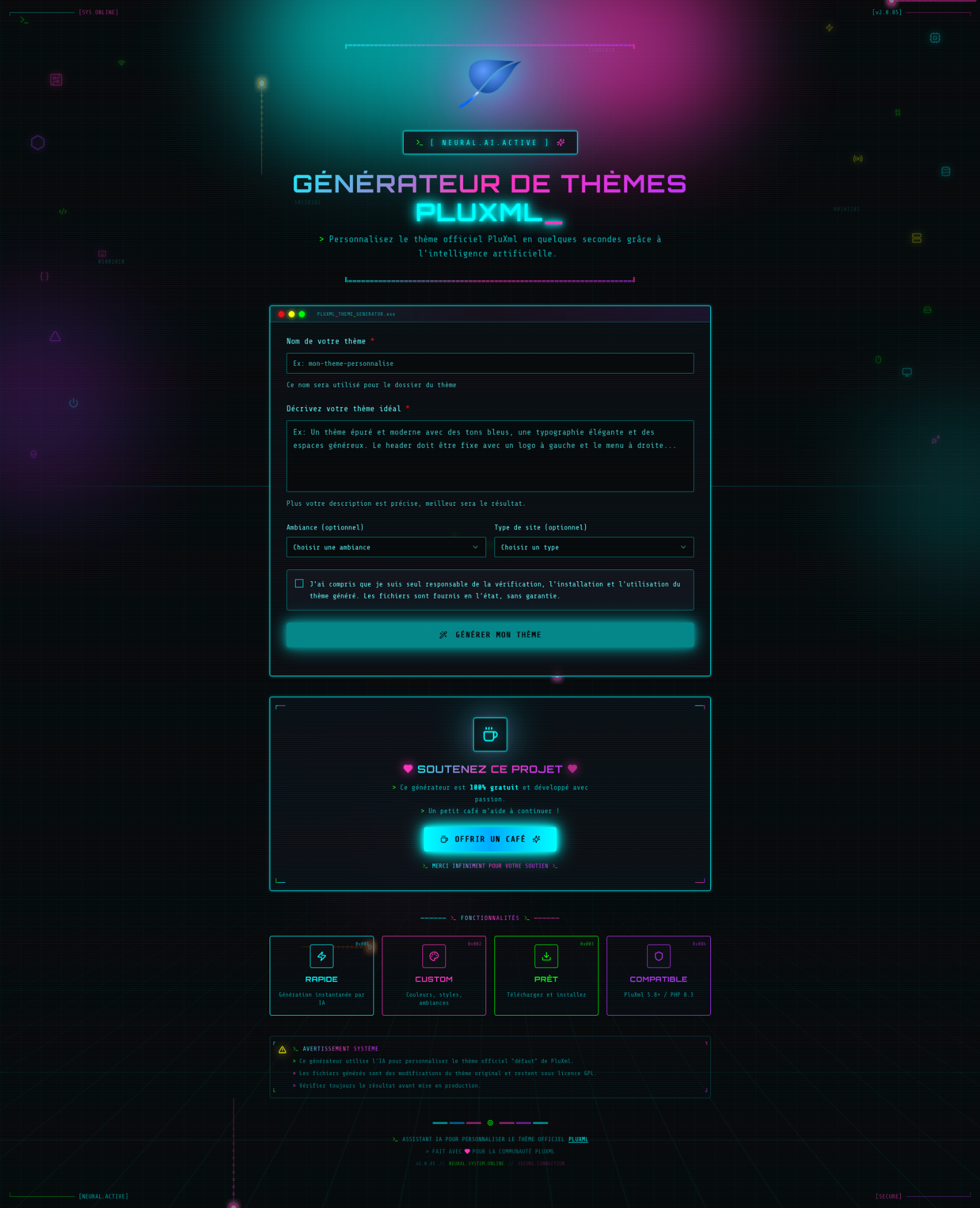 Capture complète du site PlxMyHost